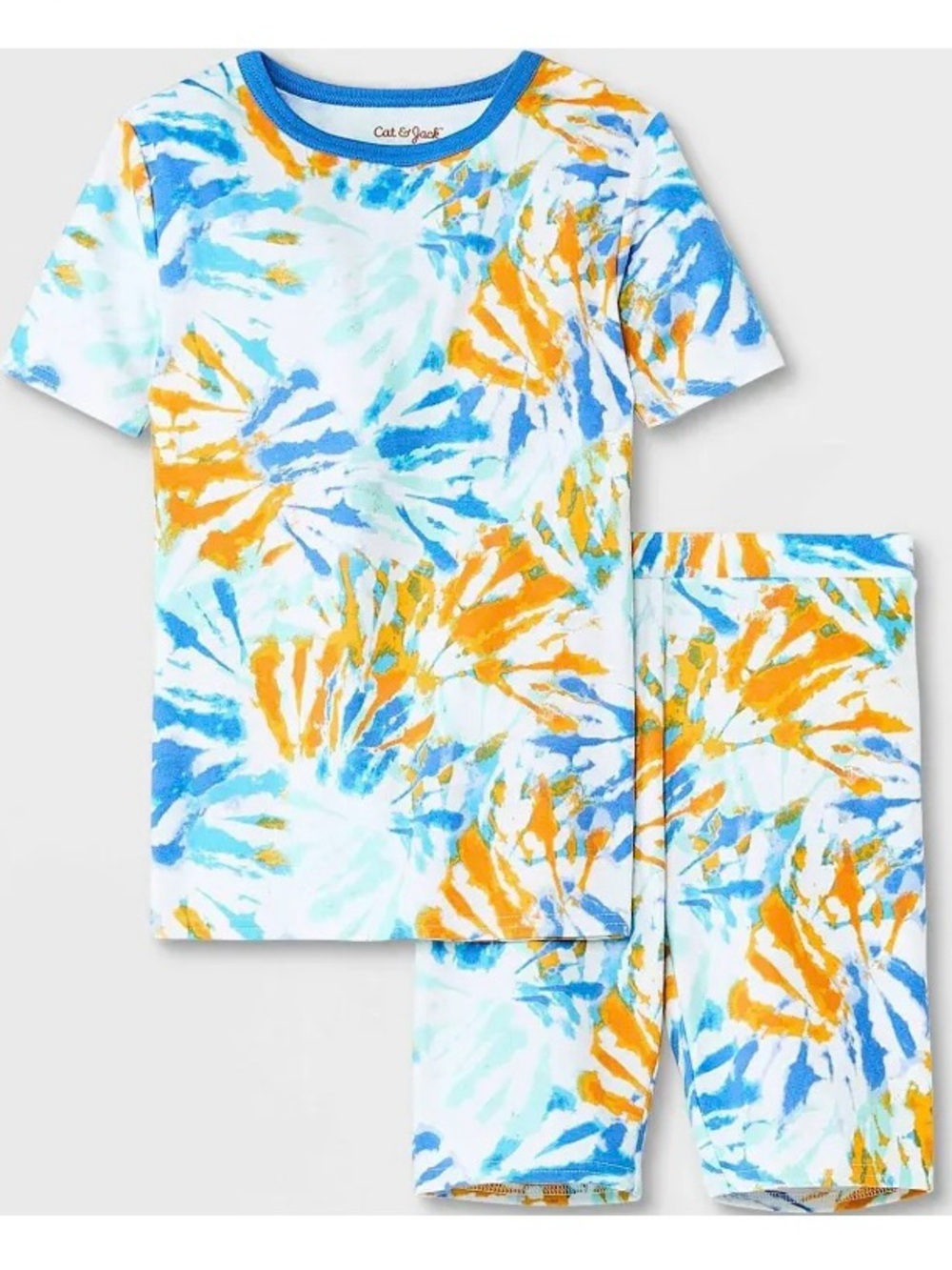Cat & Jack Blue, Orange and White Tie-Dye Short Sleeve Pajama Set